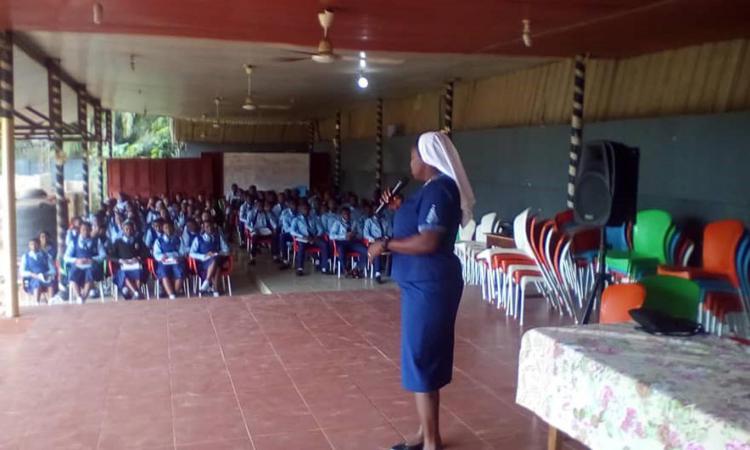 Sr. Theresa talking to students on sexual violence