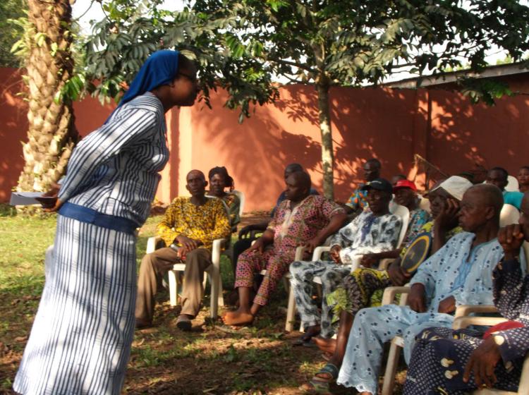 Sisters talking to the elders in Ogwa Edo state about human trafficking